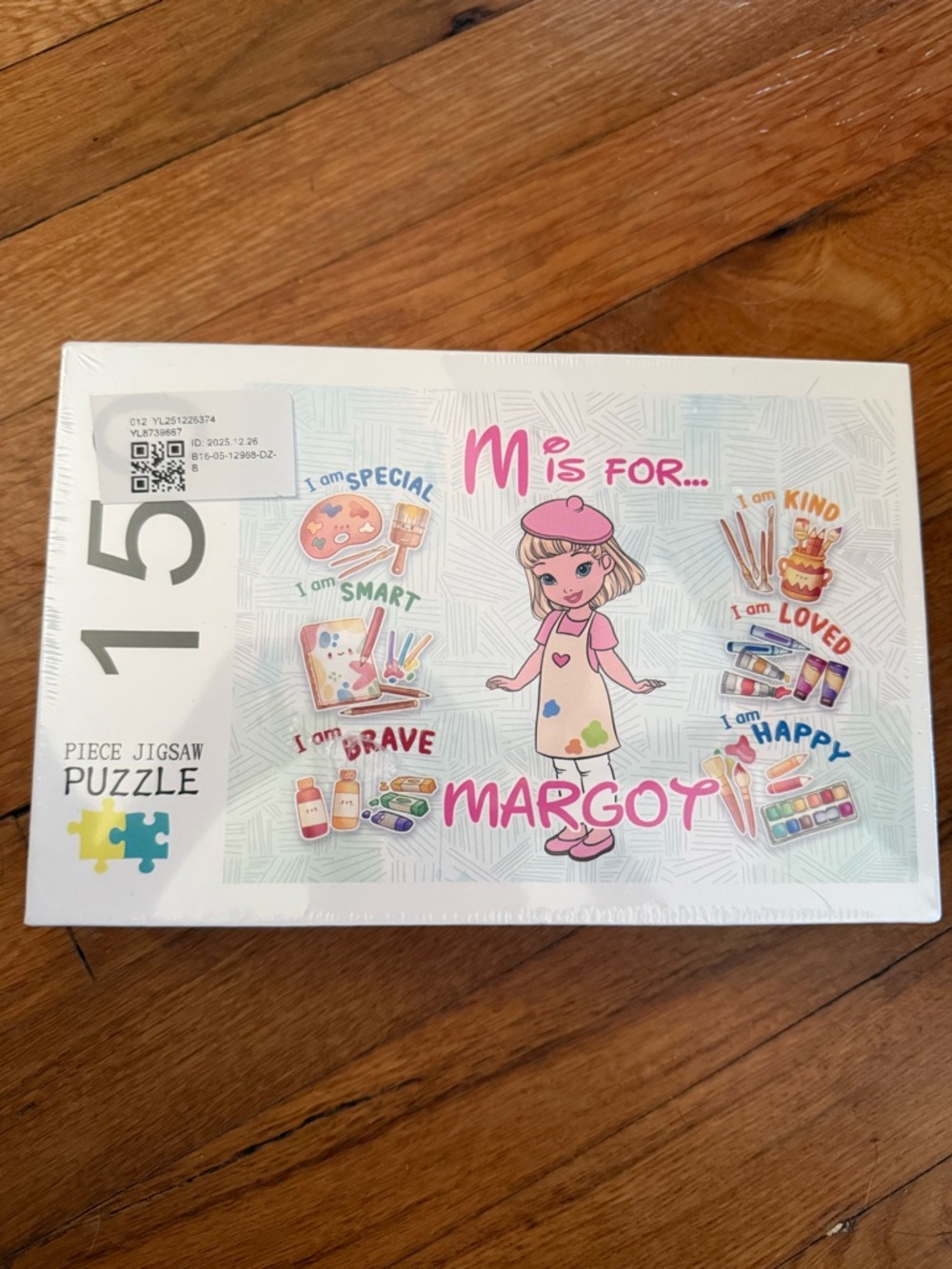 M is for Margot 15-Piece Kids Jigsaw Puzzle - Pink Accent